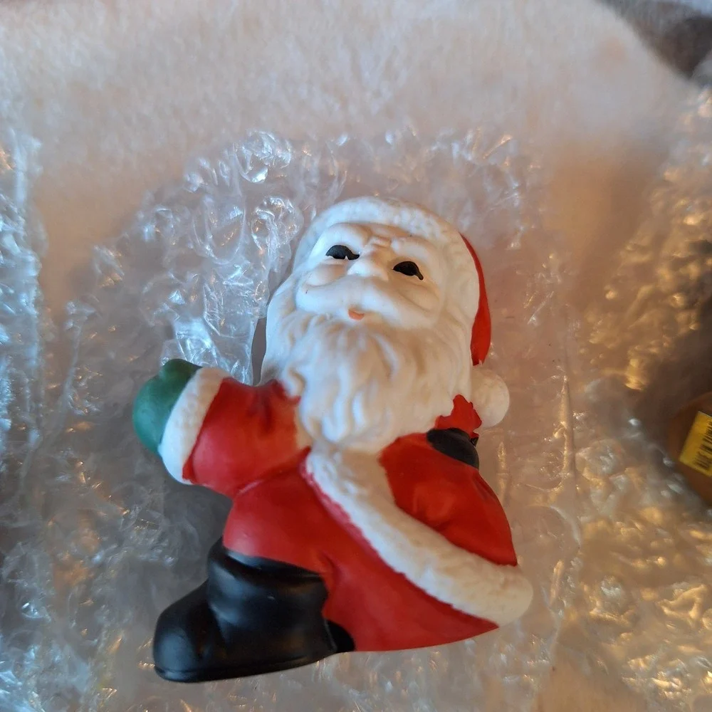 Two New Old Stock Vintage Porcelain Candle Climber‎ Hugger Christmas Santa Bells
